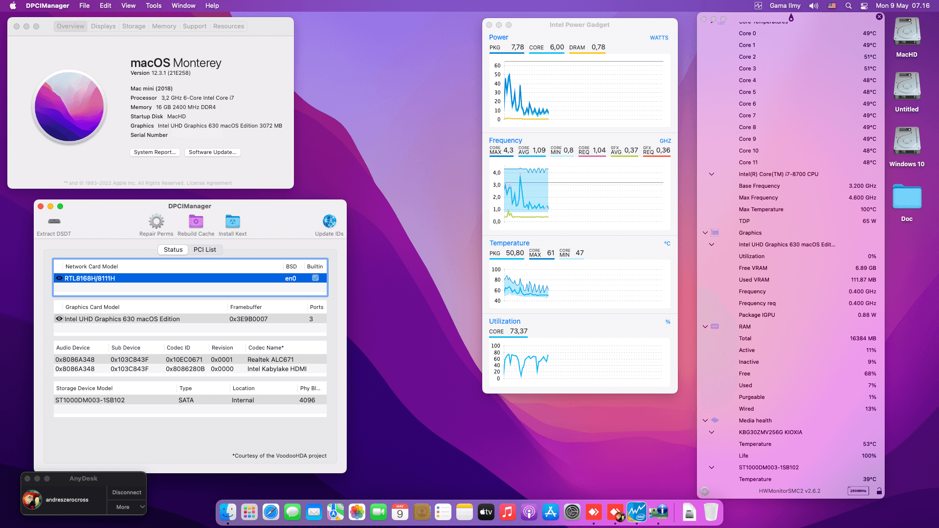 Success Hackintosh macOS Monterey 12.3.1 Build 21E258 in HP Slimline 290-P0036D